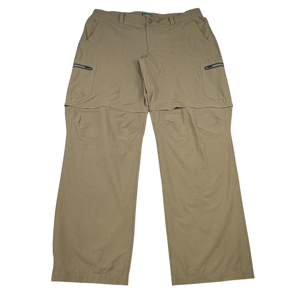 L.L.Bean Convertible Cargo Pants Mens 40x34 Khaki Hiking Outdoor Zip-Off Camping